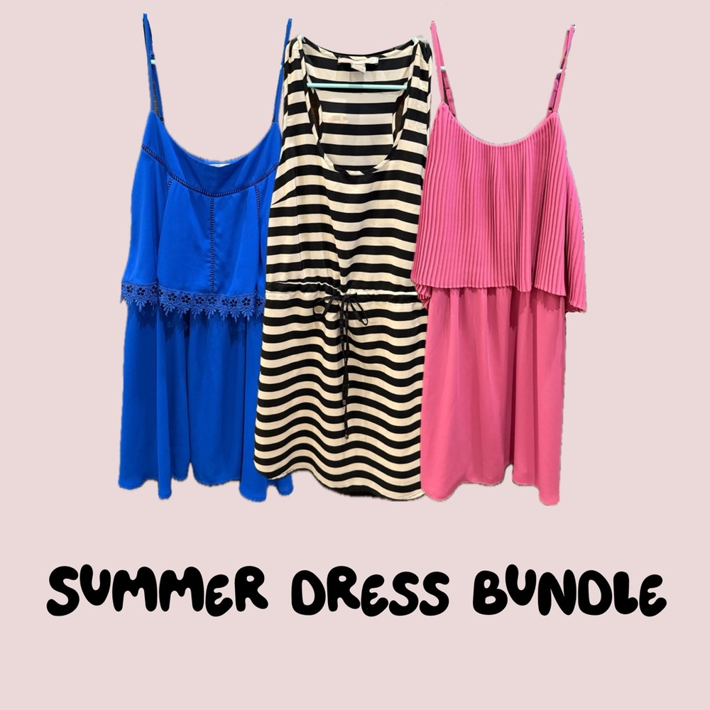 Blue, Black Striped, and Pink Dress Bundle